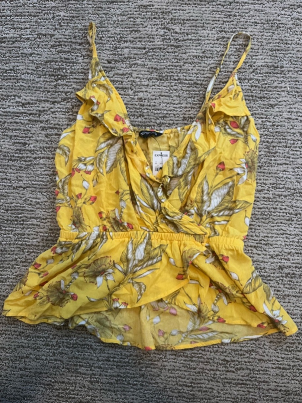 Express Yellow Floral Ruffle Wrap Cami Top